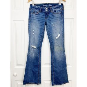 American eagle artist 4 reg flare distressed jeans